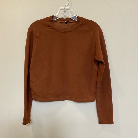 Monrow Cropped Sweatshirt Womens XS Rust Brown Long Sleeve Pullover Top Stretch - Picture 1 of 7